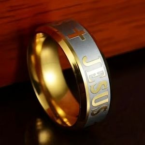 COPY - Silver or gold stainless steel Jesus cross faith 8mm ring. Size 6 to 13 …